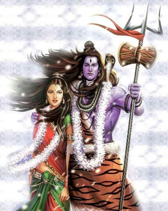 Lord Shiva and Parvati Handpainted Painting on Canvas without - Etsy Sweden