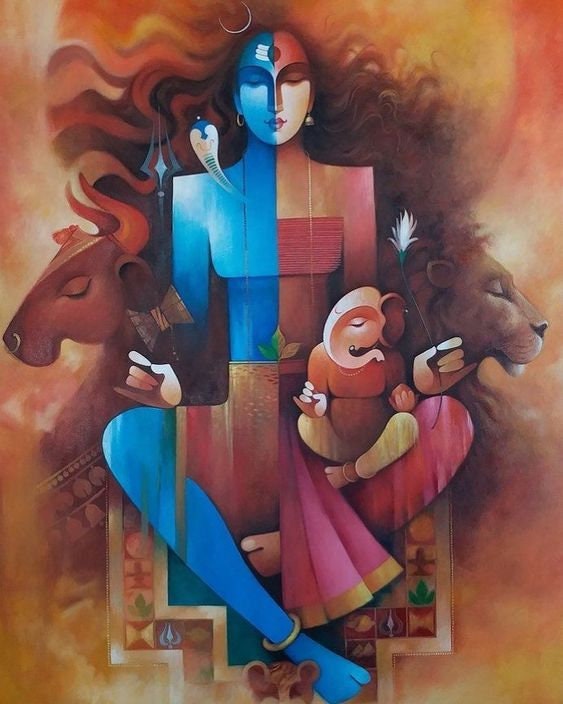 Lord Shiv and Shakti Handpainted Painting on Canvas without - Etsy Lord Shiv and Shakti Handpainted Painting on Canvas without - Etsy