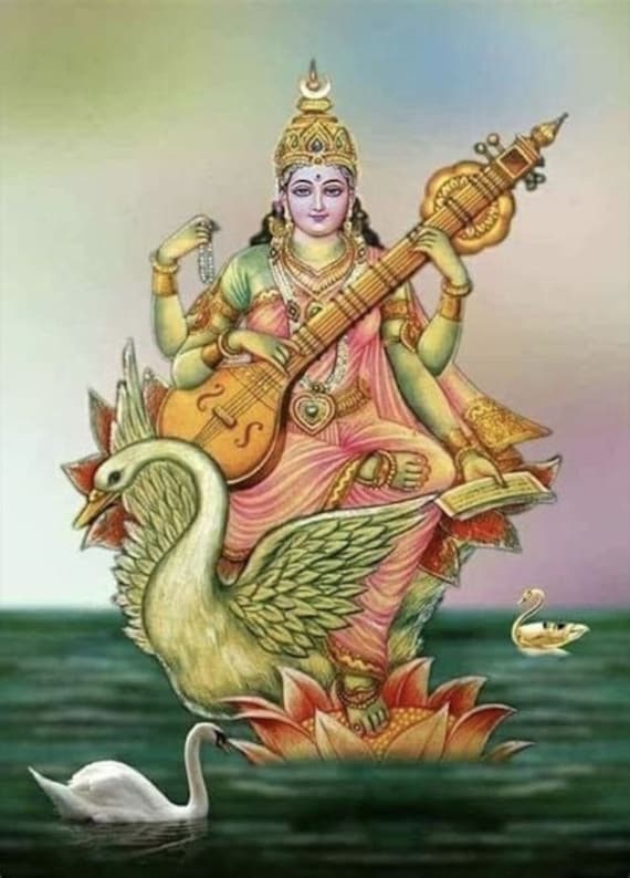 Saraswati A Hand Painted Painting On Canvas Without Frame