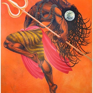 Lord Shiva Oil Painting Handpainted on Canvas D (Without Frame)