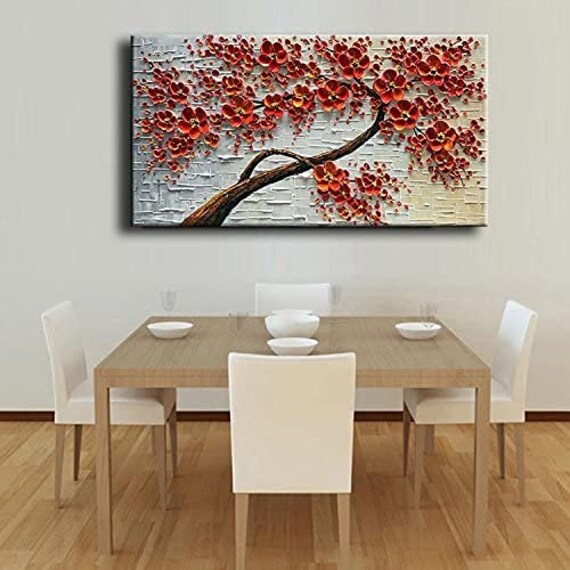 CNYIHUART Hand-Painted Tree And Flowers Blooming Oil Painting