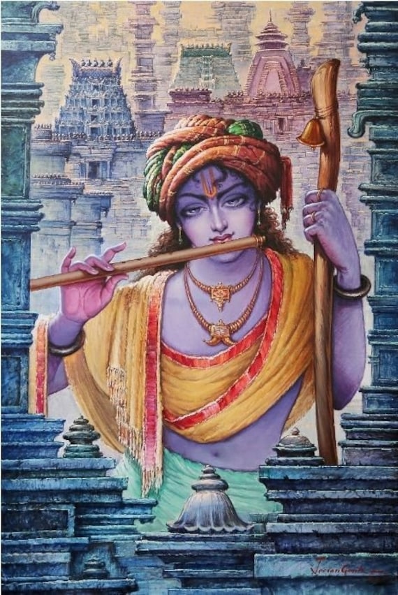 Krishna Hand Painted Painting on Canvas N without Frame - Etsy Ireland Krishna Hand Painted Painting on Canvas N without Frame - Etsy Ireland