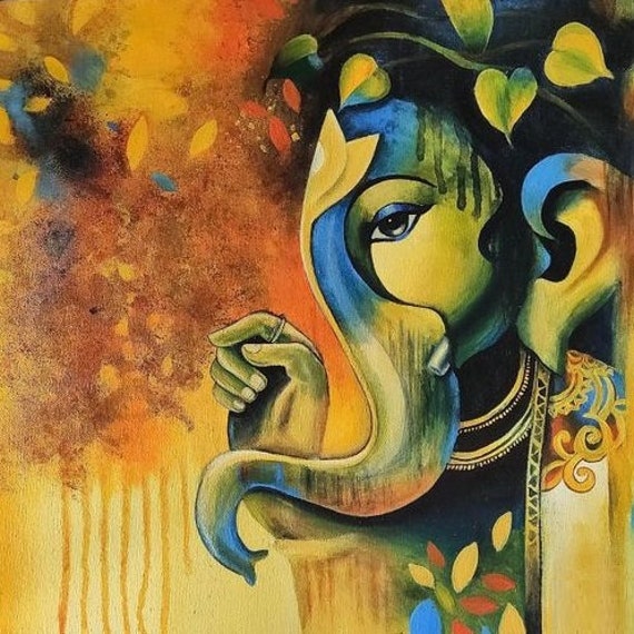 Lord Ganesha Z Hand Painted Painting on Canvas without Frame Etsy