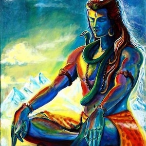 Lord Shiva Oil Painting Handpainted on Canvas A (Without Frame)