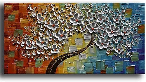 100% Hand Painted On Canvas Textured Palette Tree Painting 3D Flowers Paintings C Without Frame