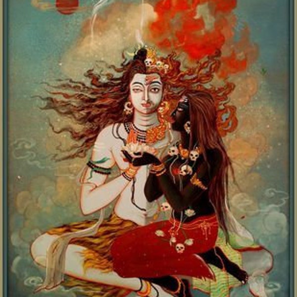 Shiva and Shakti Oil Painting Handpainted on Canvas (Without Frame)