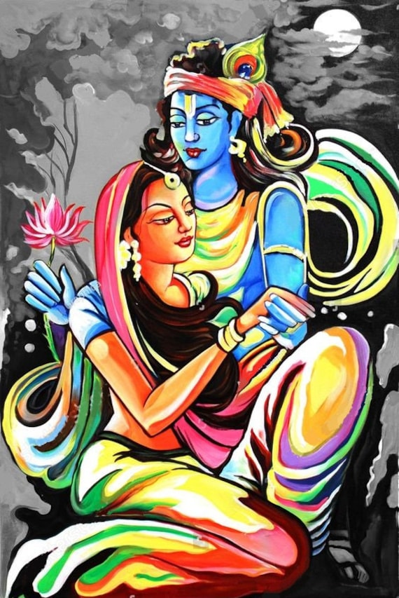 Radha krishna on sale oil painting