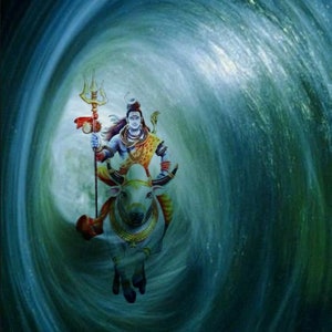 Lord Shiva on Nandi From Black Hole Handpainted Painting on Canvas (Without Frame)