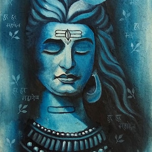 Lord Shiva Oil Painting Handpainted on Canvas (Without Frame)