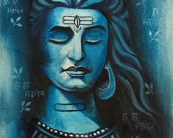 Lord Shiva Oil Painting Handpainted on Canvas (Without Frame)