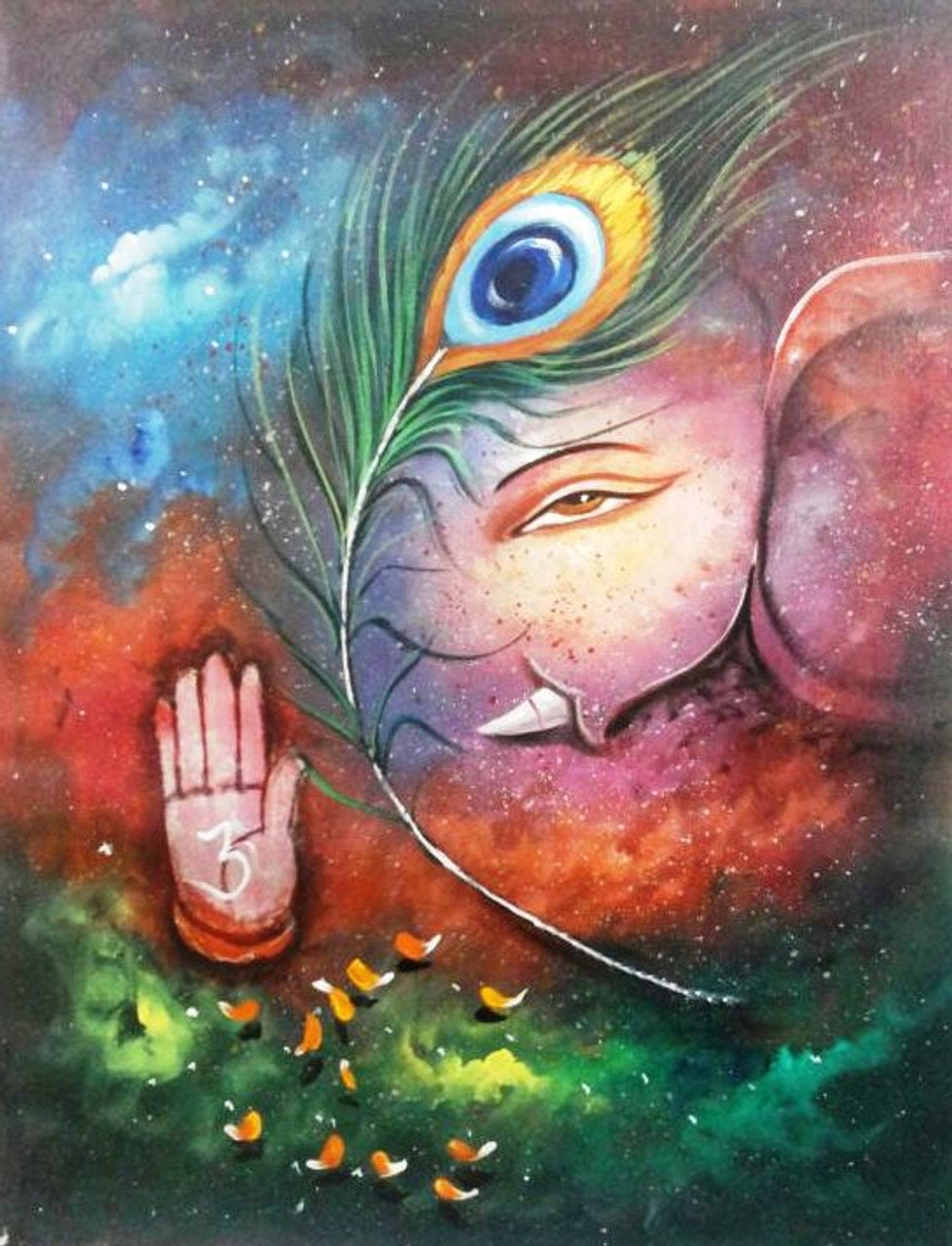 New Ganesha AL Handpainted paintings on Canvas Wall Art Painting (Without Frame)