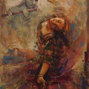 Radha Krishna Raas Leela Handpainted Painting on Canvas (Without Frame)