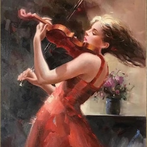 A Girl Playing Violin Hand Painted paintings on Canvas Wall Art Painting Without Frame image 3