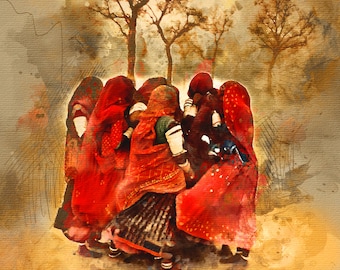 Rajasthani Women Handpainted Art Painting 36in X 48in No Frame