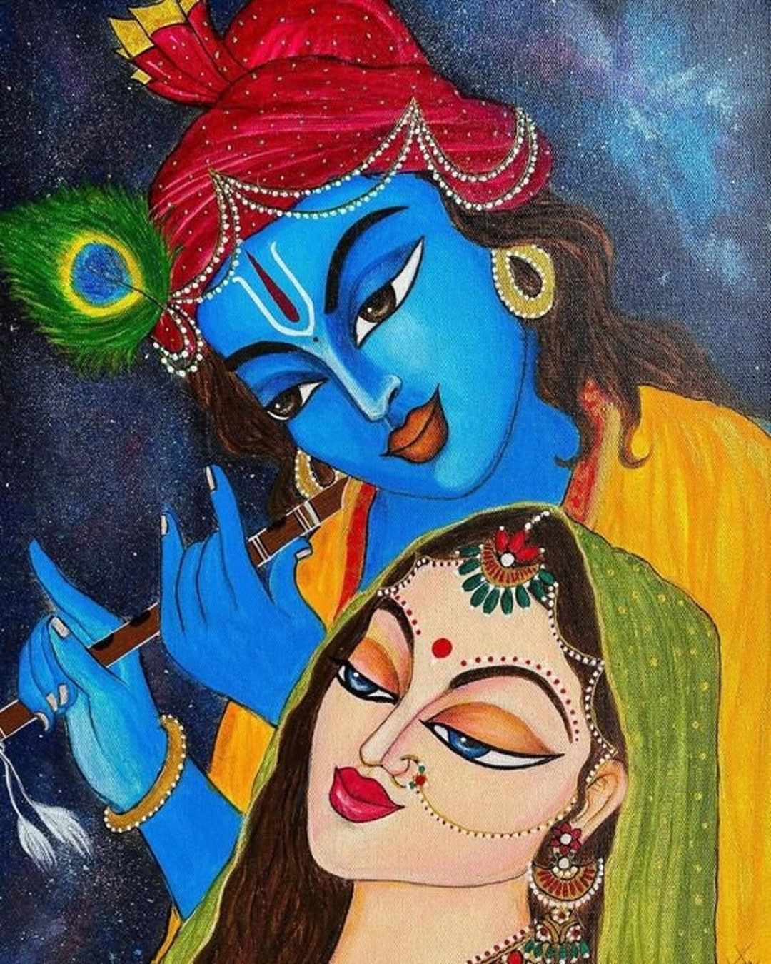 Buy Lord Krishna and Radha A Hand Painted Painting on Canvas ...