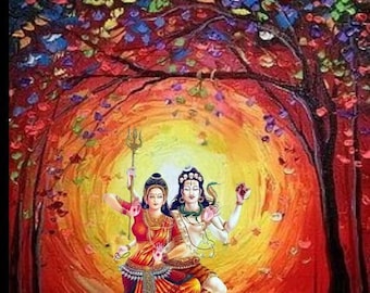 Lord Shiva And Parvati In Dance Handpainted Painting on Canvas (Without Frame)