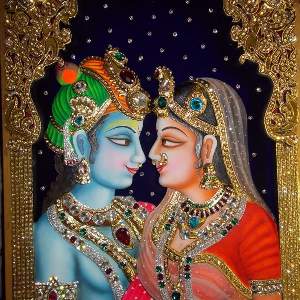 Radha Krishna Traditional Tanjore Painting With Frame (18.5inc x 16in x1.15 Inches)