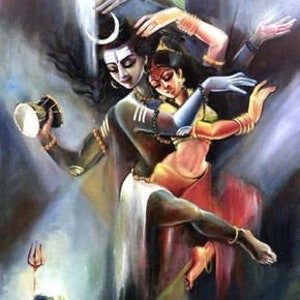 Shiv Shakti Divine Dance Oil Painting Handpainted on Canvas (Without Frame)