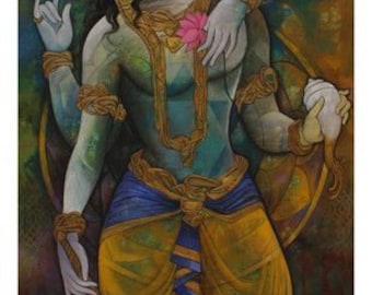 Varaha Avatar of Lord Vishnu Hand Painted Painting On Canvas (No Frame)