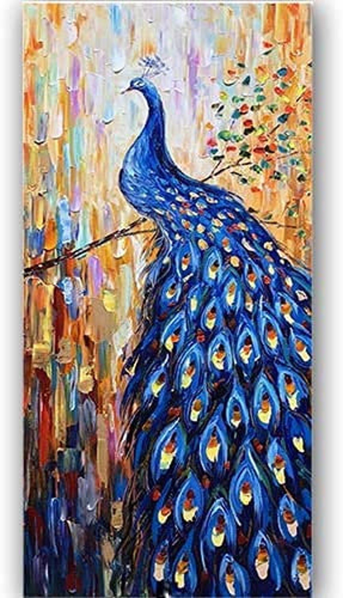 Dark Blue Peacock Bird Paintings 3D Textured Handmade Oil Paintings on