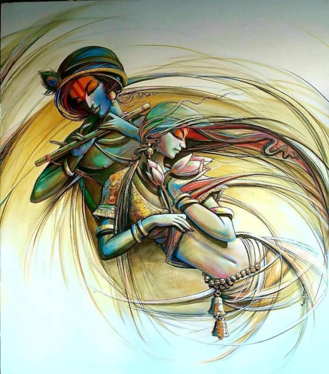 Buy Radha Krishna Love Forever Oil Painting Handpainted on Canvas ...