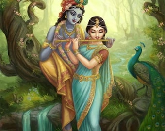 Radha Krishna Hand Painted Painting On Canvas Y (Without Frame)