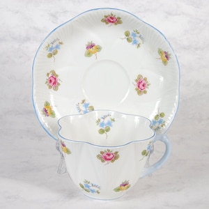 Shelley Dainty Shape Floral Blue Trimmed Teacup & Saucer