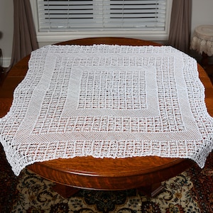 White Crocheted Table Cloth/Table Topper - Approx. 50&quot; x 48&quot;