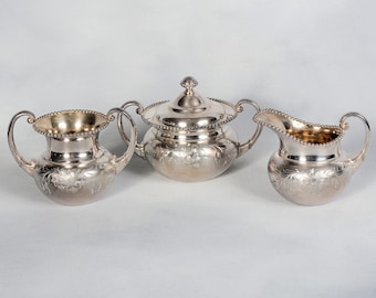 James Tufts Quadruple Silver Plate Cream Sugar & Waste Container