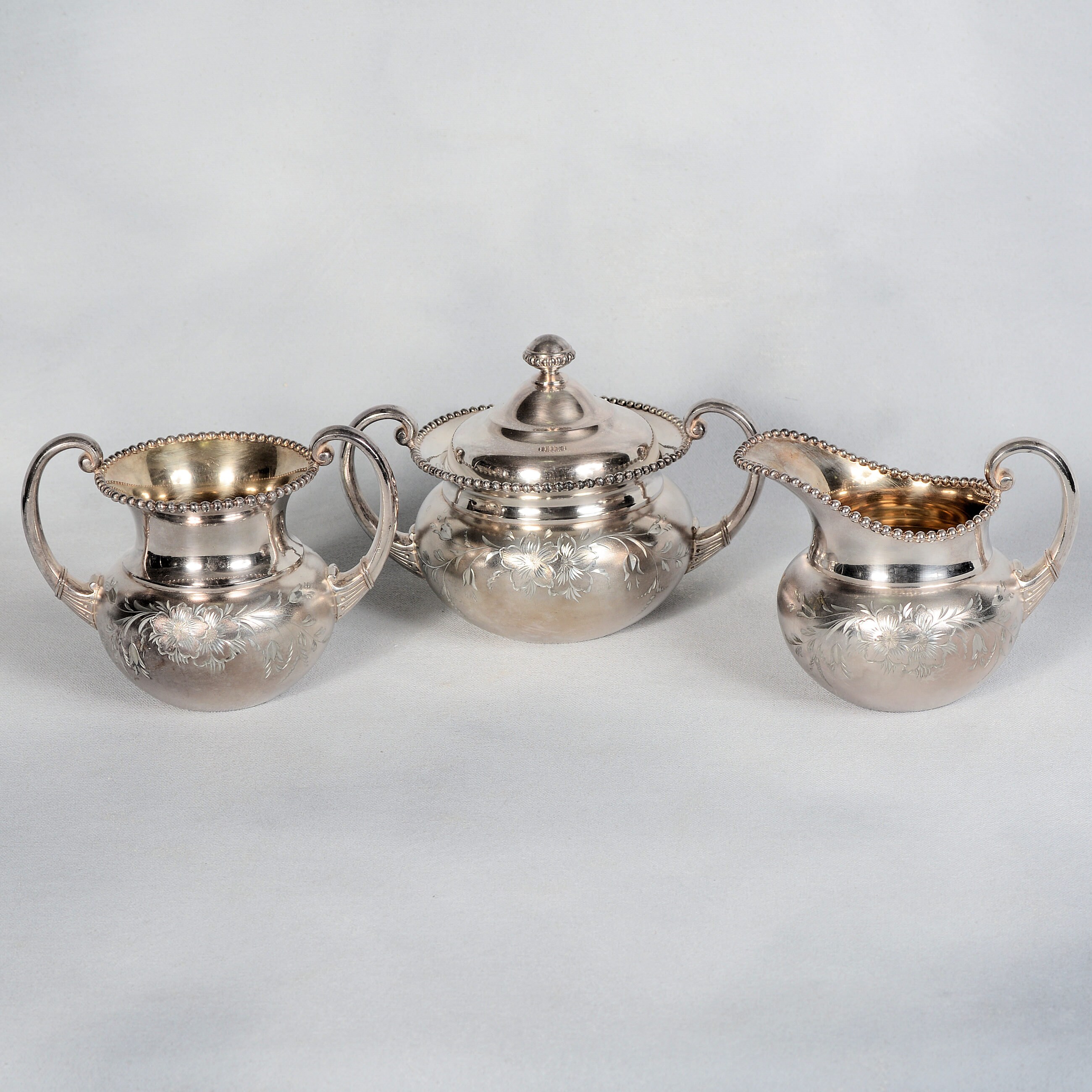 James Tufts Quadruple Silver Plate Cream Sugar & Waste Container