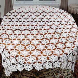 Rectangular White Crocheted Table Cloth - Approx. 62" X 88" (157CM X 224CM)
