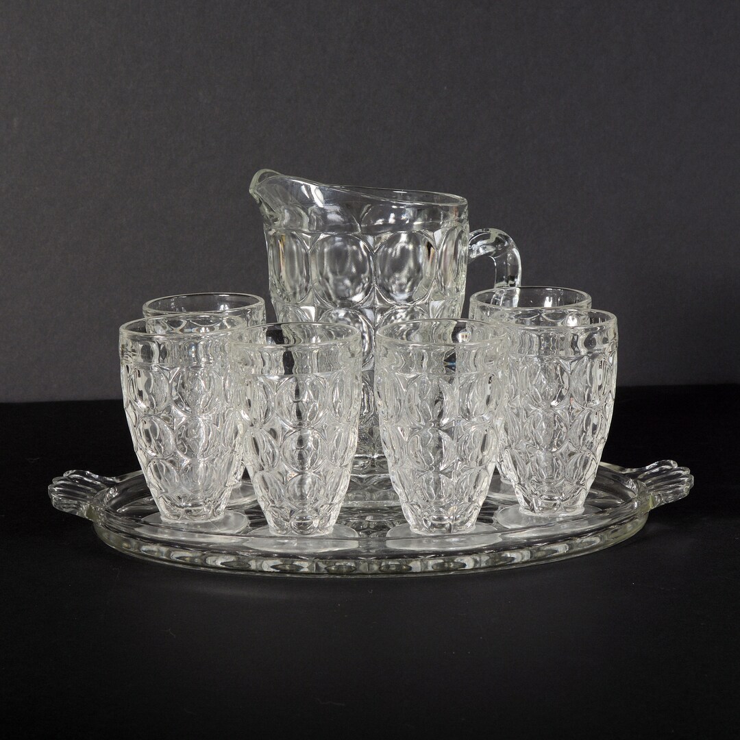Glass Juice Set Pitcher, Glasses & Tray Etsy