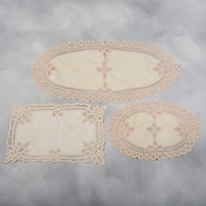 Set of 3 Beige Battenburg Lace Doilies/Runners - Never Used