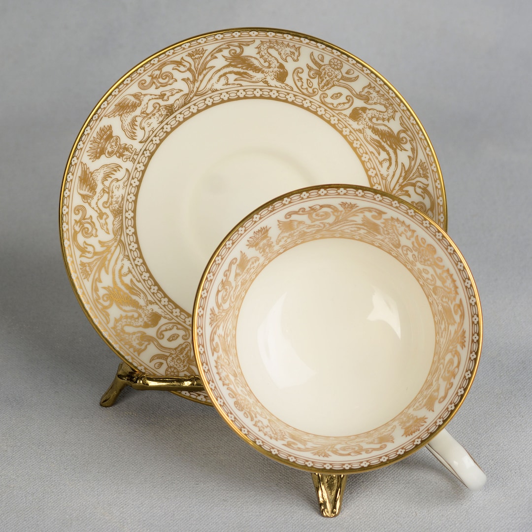 Wedgwood Gold Florentine Teacup & Saucer Etsy