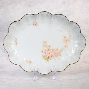 Limoges Weiß / Rosa Ovale Blumenschale