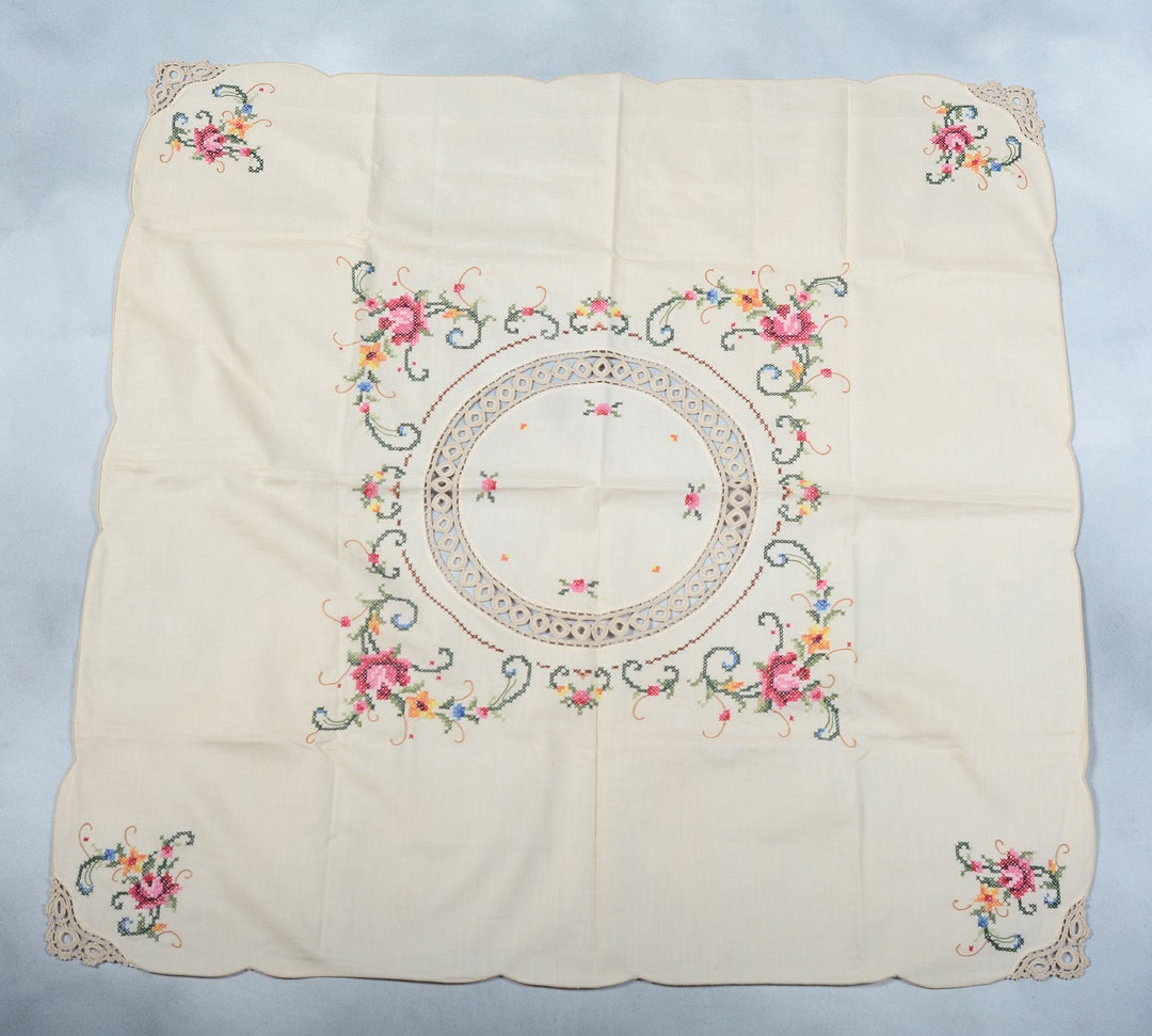 Beige Crossstitch Table Topper Never Used Etsy
