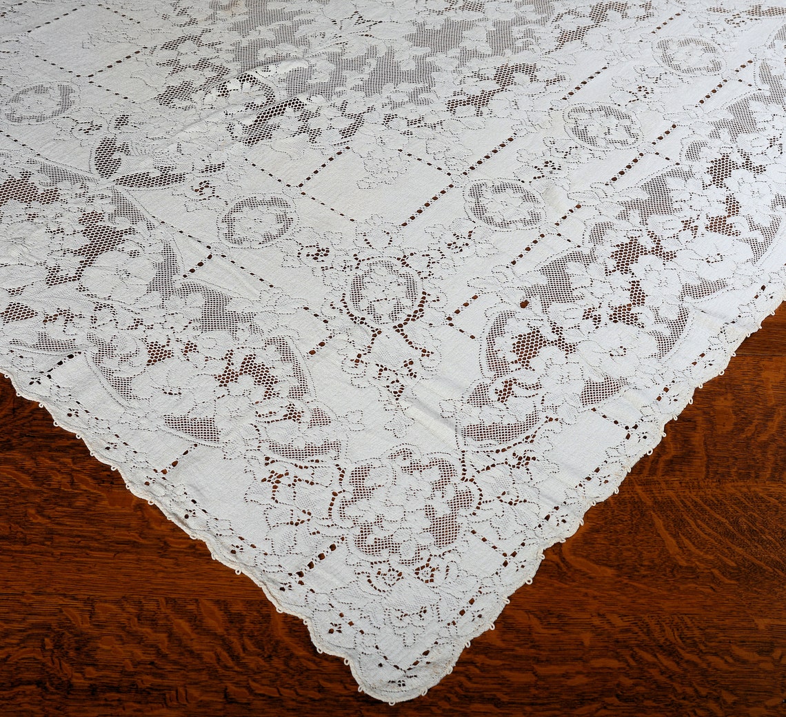 Vintage Rectangular Quaker Lace Table Cloth 58 X Etsy