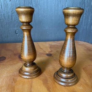 Vintage Wood Turned Candlestick Holders – Set of 2