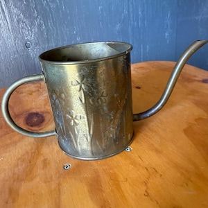Vintage Brass Watering Can — Embossed Floral — Aged Patina