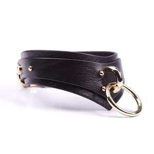 Handmade Custom Black Leather Collar with Chain Leash, Sub collar, Day choker, Submissive choker