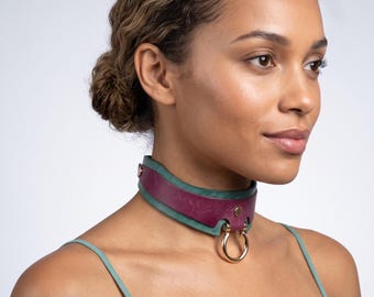 Handmade Leather O-Ring Choker Collar,  Soft Padded Day Collar