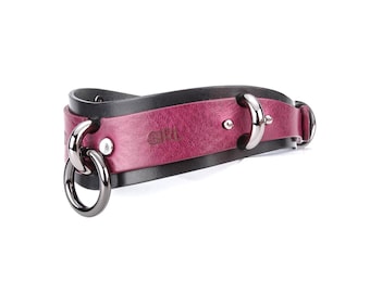 Burgundy with Black Leather handmade Choker, Human Collar