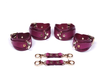 Handmade Leather Handcuffs and Ankle cuffs, Restraint Cuffs, Submissive Cuffs, Leather Harness
