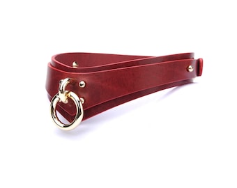 Leather Handmade Slim Collar with Chain Leash for women, collar choker, day collar