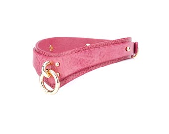 Magenta Red Leather Handmade Slim Day Collar, Discreet collar choker with o-ring