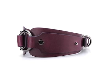 Collare fatto a mano in pelle viola scuro per donna, girocollo, colletto da giorno