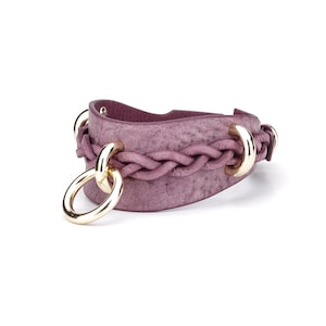 Light Purple Leather Choker, Collar and Leash, Set with Handcuffs, Ankle cuffs with chain connectors