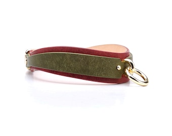 Discreet day collar for subs ,Hypoallergenic Bordo with Green Leather BDSM Choker – Safe for Sensitive Skin