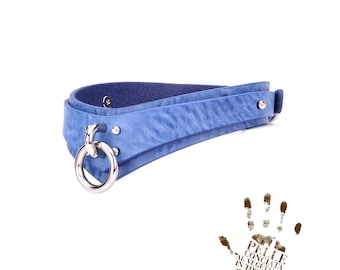 Sky Blue Leather Handmade Slim Collar with Chain Leash for women, collar choker, day collar