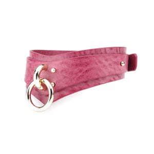 Handmade Custom Red Magenta Leather Collar with Chain Leash, Sub collar, Day choker, Submissive choker